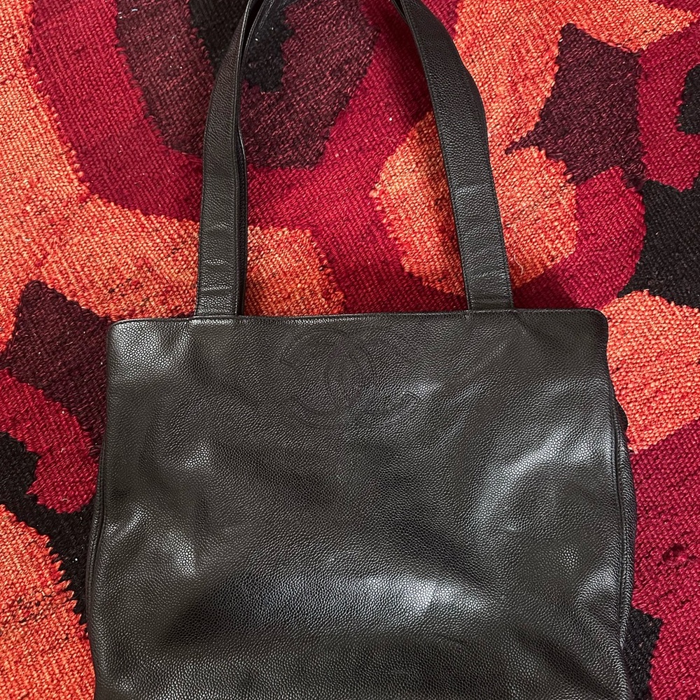 CHANEL Black Leather Tote Bag